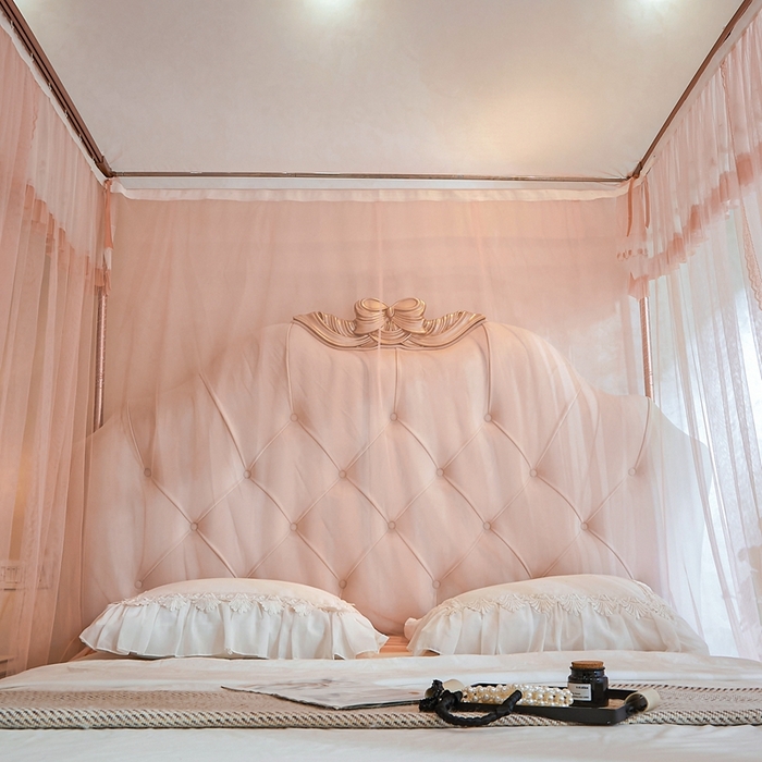 91家纺网 家纺一手货源 找家纺 梦尔佳蚊帐 2025新款导轨蚊帐（855型号）双层吕合金弯头带风扇杆 温馨藕玉-单层