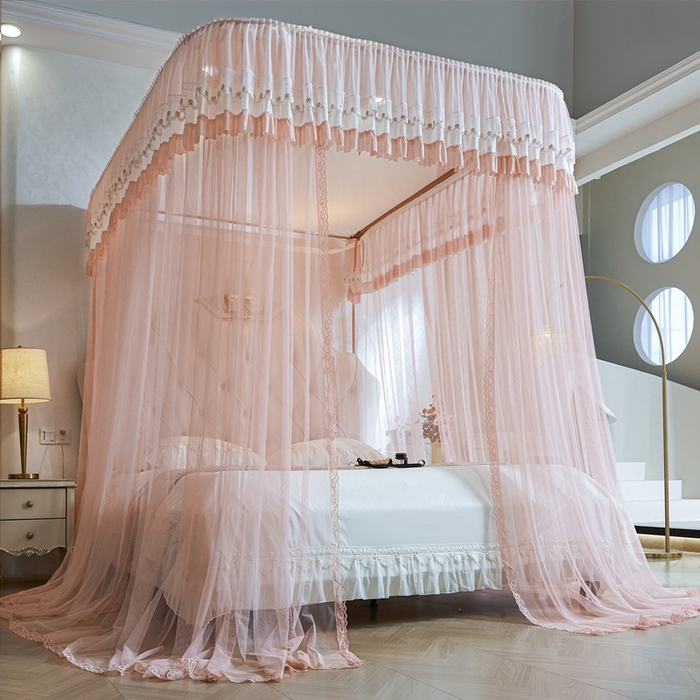 91家纺网 家纺一手货源 找家纺 梦尔佳蚊帐 2025新款导轨蚊帐（855型号）双层吕合金弯头带风扇杆 温馨藕玉-单层