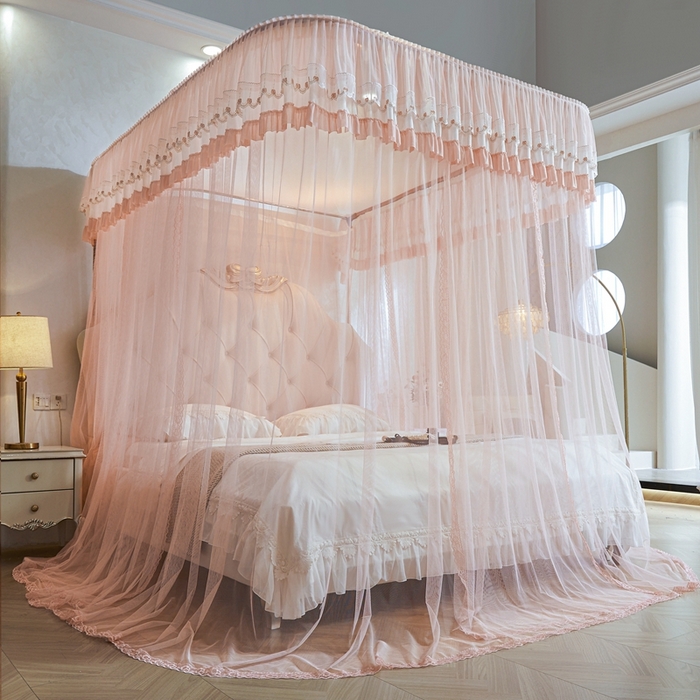 91家纺网 家纺一手货源 找家纺 梦尔佳蚊帐 2025新款导轨蚊帐（855型号）双层吕合金弯头带风扇杆 温馨藕玉-单层