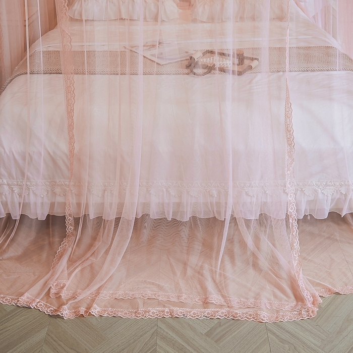 91家纺网 家纺一手货源 找家纺 梦尔佳蚊帐 2025新款导轨蚊帐（855型号）双层吕合金弯头带风扇杆 温馨藕玉-单层