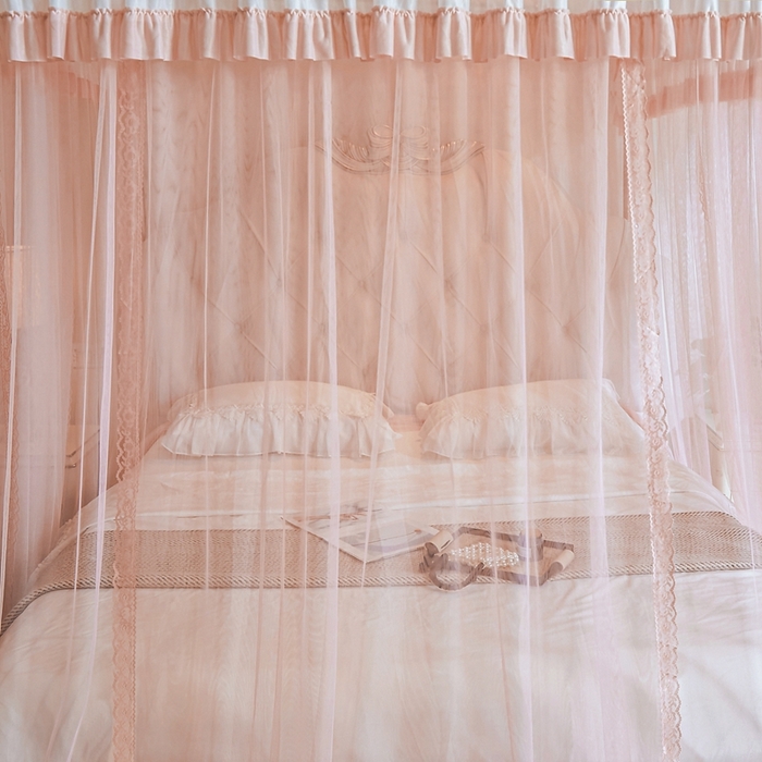 91家纺网 家纺一手货源 找家纺 梦尔佳蚊帐 2025新款导轨蚊帐（855型号）双层吕合金弯头带风扇杆 温馨藕玉-单层