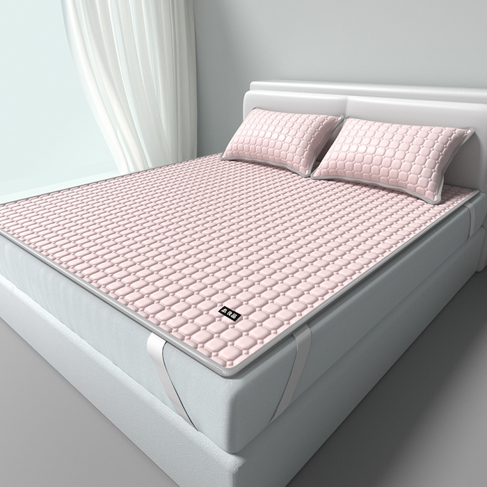 91家纺网 家纺一手货源 找家纺 简一 2025新款无印风方块乳胶凉席系列-床单款 浅粉