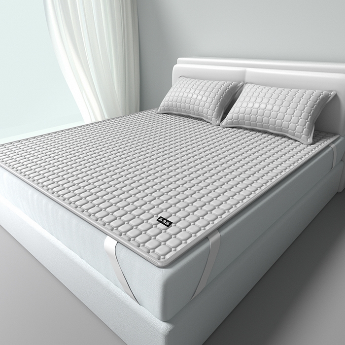 91家纺网 家纺一手货源 找家纺 简一 2025新款无印风方块乳胶凉席系列-床单款 浅灰