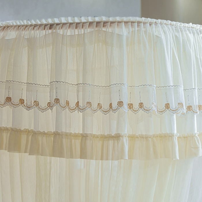 91家纺网 家纺一手货源 找家纺 梦尔佳蚊帐 2025新款导轨蚊帐（855型号）双层吕合金弯头带风扇杆 花蕊淡黄-双层