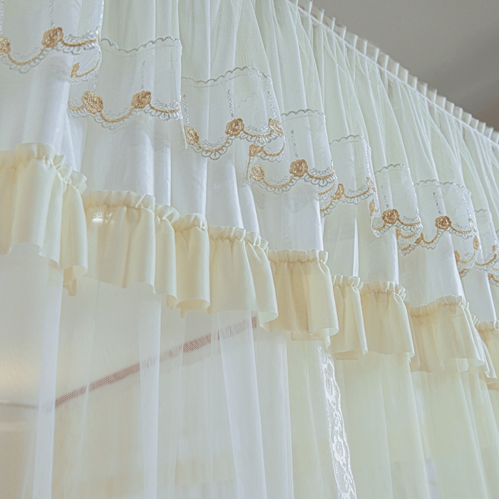 91家纺网 家纺一手货源 找家纺 梦尔佳蚊帐 2025新款导轨蚊帐（855型号）双层吕合金弯头带风扇杆 花蕊淡黄-双层