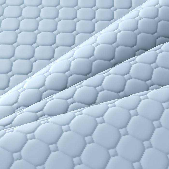 91家纺网 家纺一手货源 找家纺 简一 2025新款无印风方块乳胶凉席系列-床单款 浅蓝