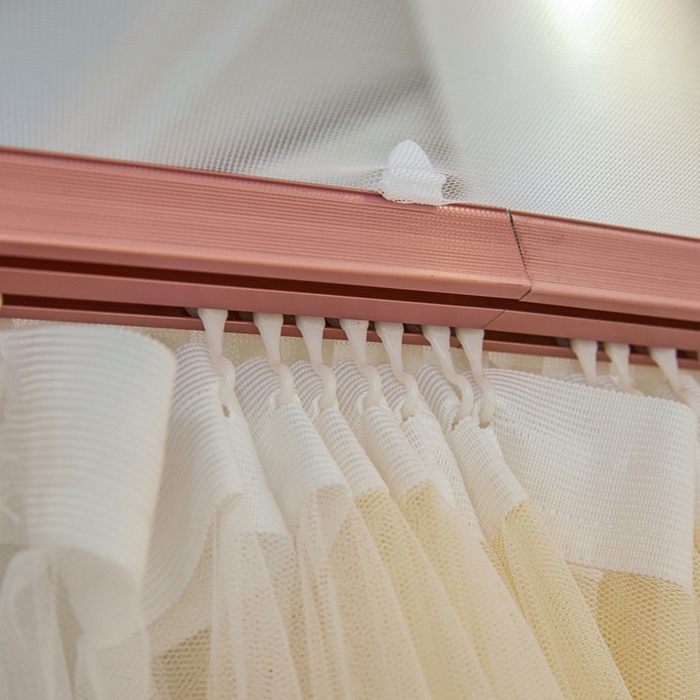 91家纺网 家纺一手货源 找家纺 梦尔佳蚊帐 2025新款导轨蚊帐（855型号）双层吕合金弯头带风扇杆 花蕊淡黄-双层