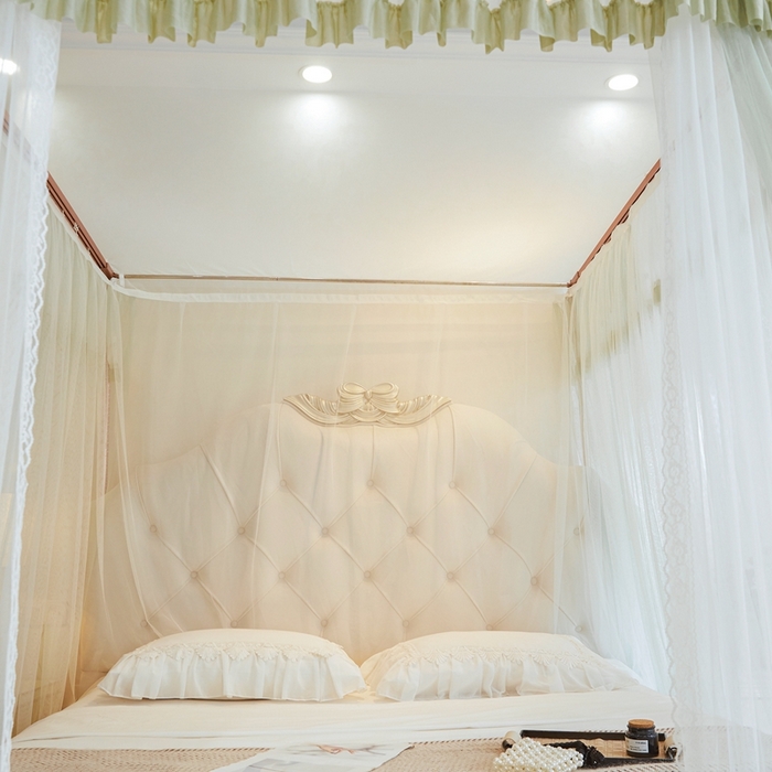 91家纺网 家纺一手货源 找家纺 梦尔佳蚊帐 2025新款导轨蚊帐（855型号）双层吕合金弯头带风扇杆 沫茶油绿-双层