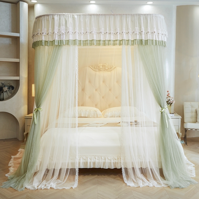 91家纺网 家纺一手货源 找家纺 梦尔佳蚊帐 2025新款导轨蚊帐（855型号）双层吕合金弯头带风扇杆 沫茶油绿-双层