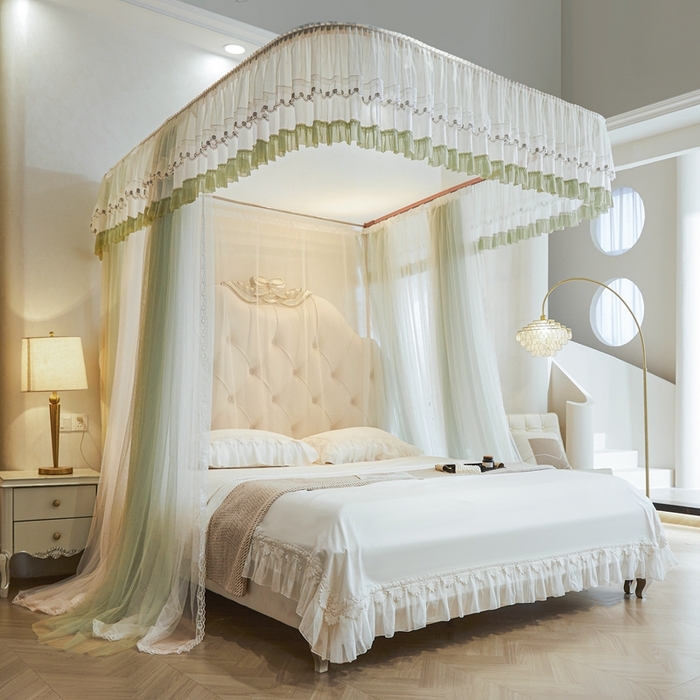 91家纺网 家纺一手货源 找家纺 梦尔佳蚊帐 2025新款导轨蚊帐（855型号）双层吕合金弯头带风扇杆 沫茶油绿-双层