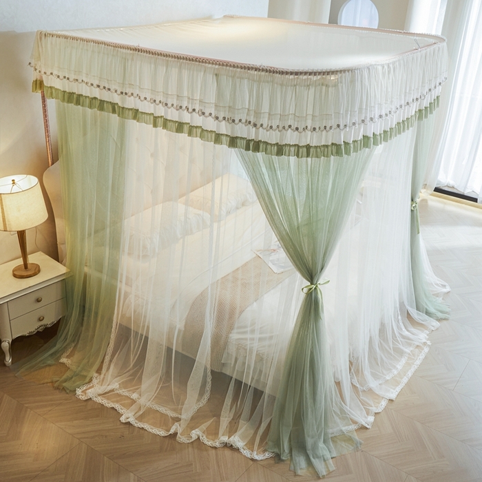 91家纺网 家纺一手货源 找家纺 梦尔佳蚊帐 2025新款导轨蚊帐（855型号）双层吕合金弯头带风扇杆 沫茶油绿-双层