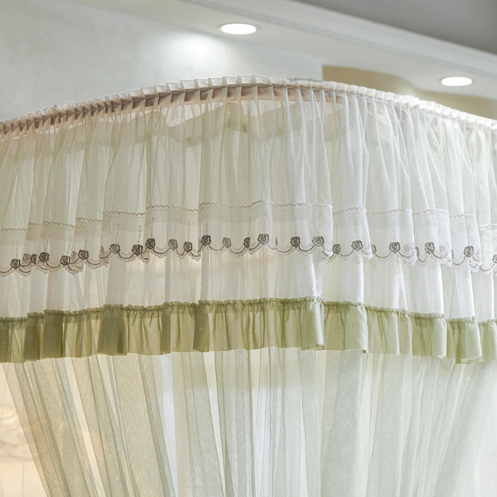 91家纺网 家纺一手货源 找家纺 梦尔佳蚊帐 2025新款导轨蚊帐（855型号）双层吕合金弯头带风扇杆 沫茶油绿-双层