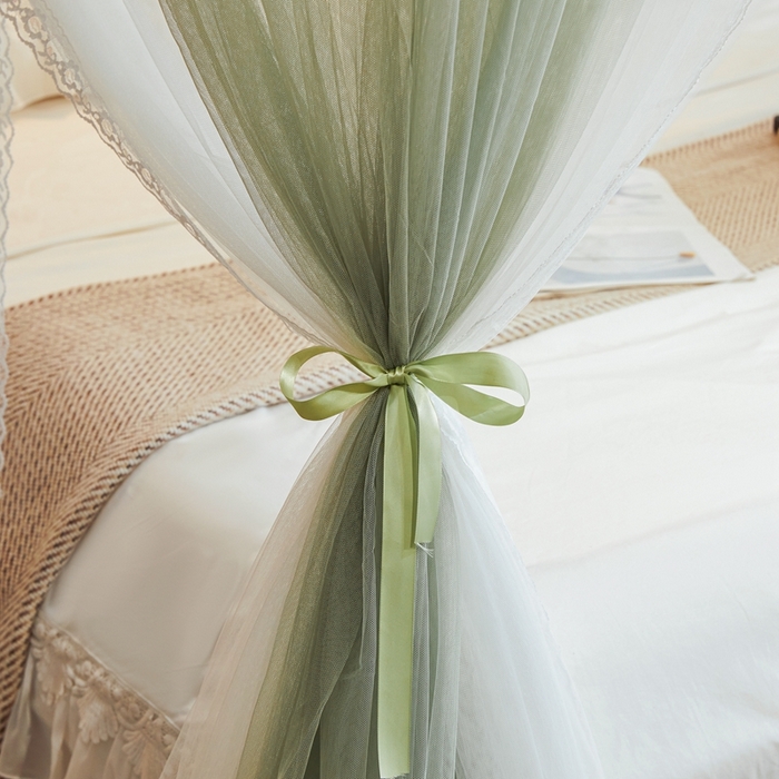 91家纺网 家纺一手货源 找家纺 梦尔佳蚊帐 2025新款导轨蚊帐（855型号）双层吕合金弯头带风扇杆 沫茶油绿-双层