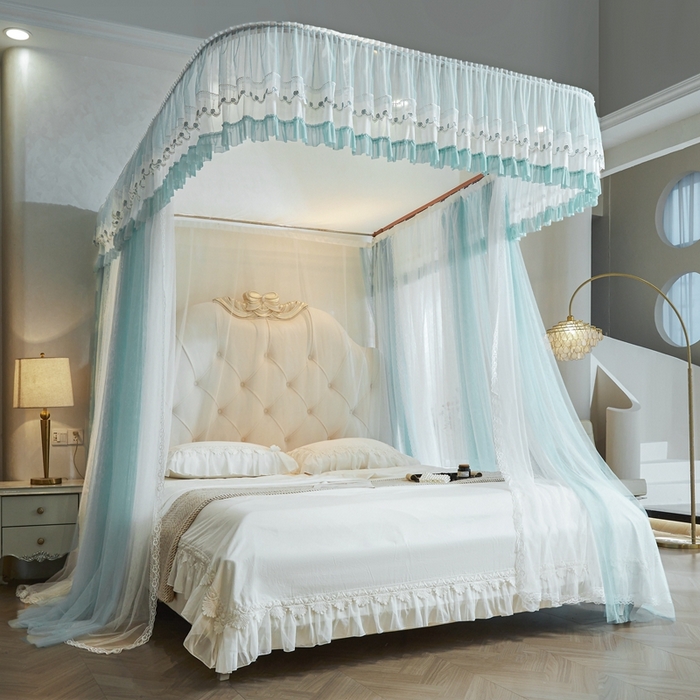 91家纺网 家纺一手货源 找家纺 梦尔佳蚊帐 2025新款导轨蚊帐（855型号）双层吕合金弯头带风扇杆 清雅淡蓝-双层