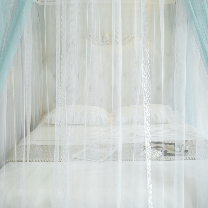 91家纺网 家纺一手货源 找家纺 梦尔佳蚊帐 2025新款导轨蚊帐（855型号）双层吕合金弯头带风扇杆 清雅淡蓝-双层
