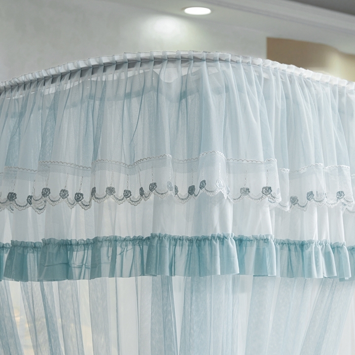 91家纺网 家纺一手货源 找家纺 梦尔佳蚊帐 2025新款导轨蚊帐（855型号）双层吕合金弯头带风扇杆 清雅淡蓝-双层