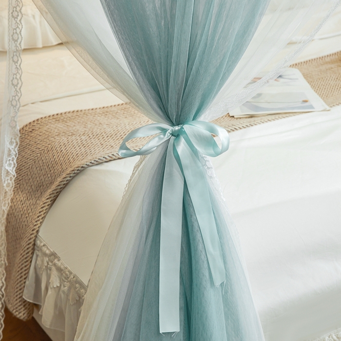 91家纺网 家纺一手货源 找家纺 梦尔佳蚊帐 2025新款导轨蚊帐（855型号）双层吕合金弯头带风扇杆 清雅淡蓝-双层