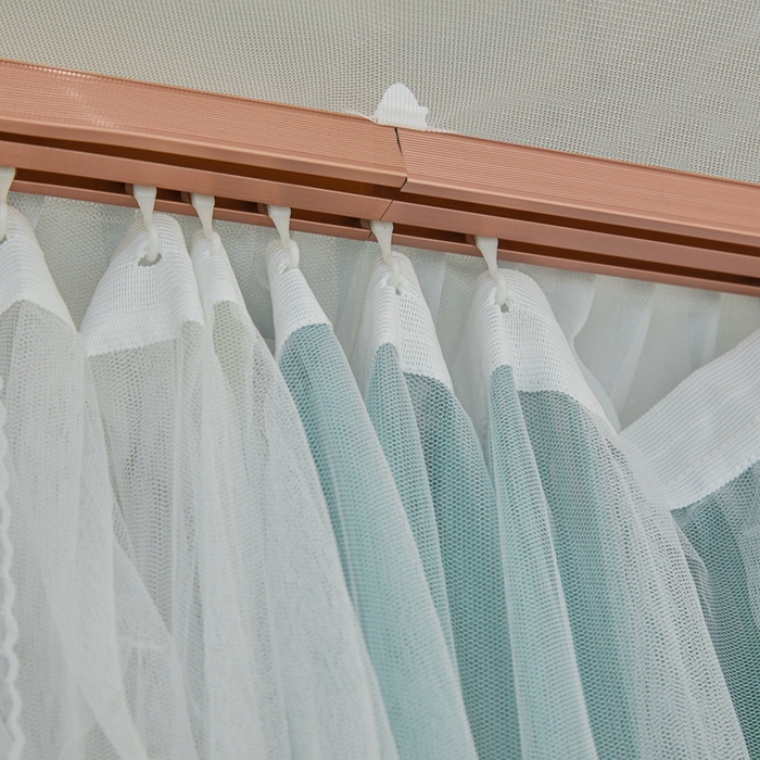 91家纺网 家纺一手货源 找家纺 梦尔佳蚊帐 2025新款导轨蚊帐（855型号）双层吕合金弯头带风扇杆 清雅淡蓝-双层