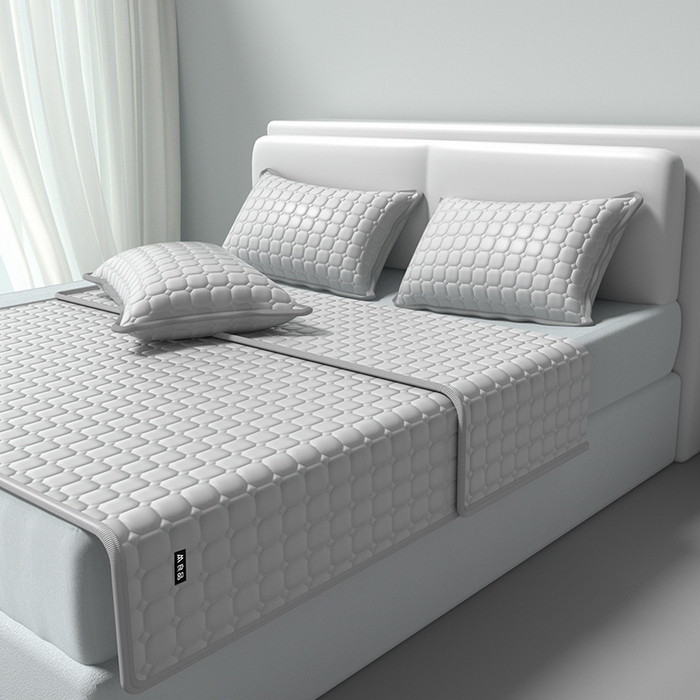 91家纺网 家纺一手货源 找家纺 简一 2025新款无印风方块乳胶凉席系列-床笠款 浅灰