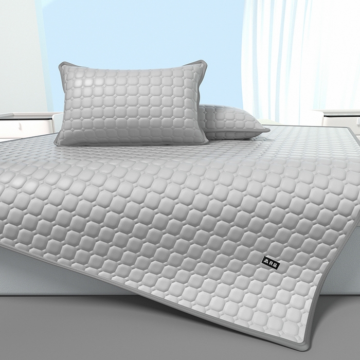 91家纺网 家纺一手货源 找家纺 简一 2025新款无印风方块乳胶凉席系列-床笠款 浅灰