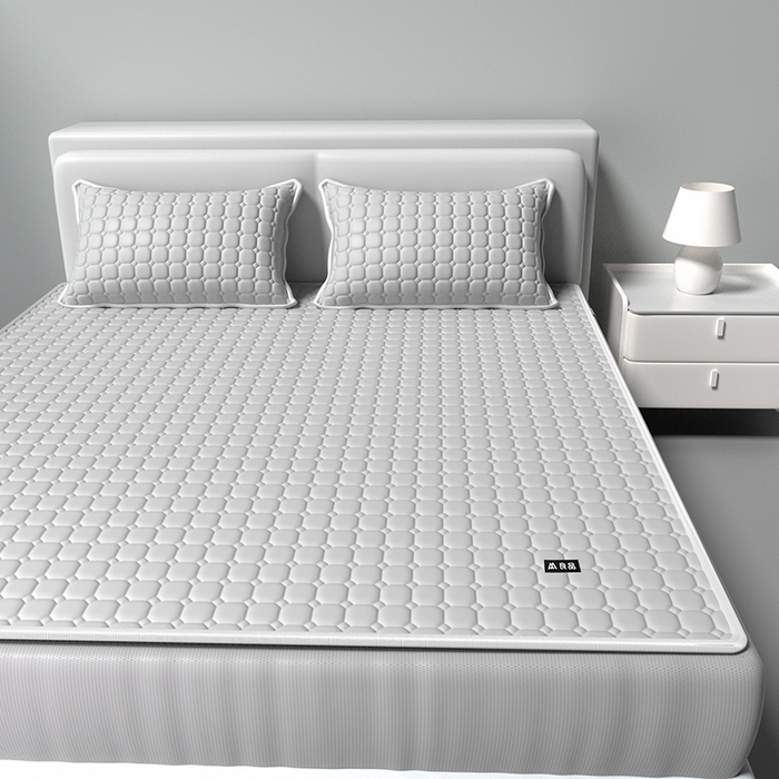 91家纺网 家纺一手货源 找家纺 简一 2025新款无印风方块乳胶凉席系列-床笠款 浅灰