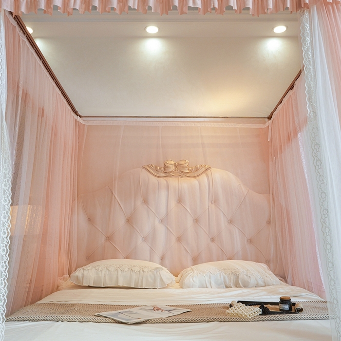 91家纺网 家纺一手货源 找家纺 梦尔佳蚊帐 2025新款导轨蚊帐（855型号）双层吕合金弯头带风扇杆 温馨藕玉-双层