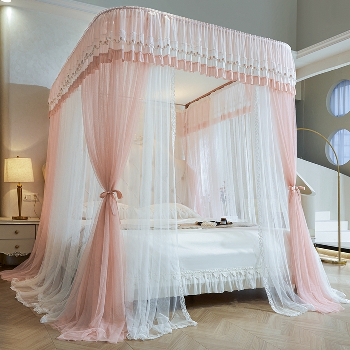 91家纺网 家纺一手货源 找家纺 梦尔佳蚊帐 2025新款导轨蚊帐（855型号）双层吕合金弯头带风扇杆 温馨藕玉-双层