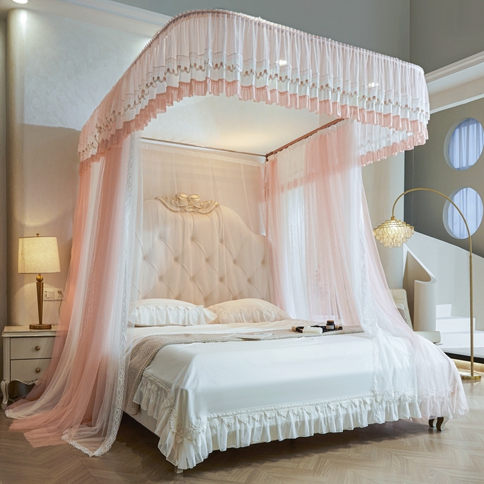 91家纺网 家纺一手货源 找家纺 梦尔佳蚊帐 2025新款导轨蚊帐（855型号）双层吕合金弯头带风扇杆 温馨藕玉-双层