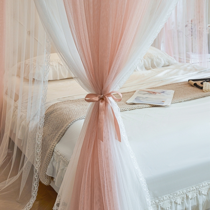 91家纺网 家纺一手货源 找家纺 梦尔佳蚊帐 2025新款导轨蚊帐（855型号）双层吕合金弯头带风扇杆 温馨藕玉-双层
