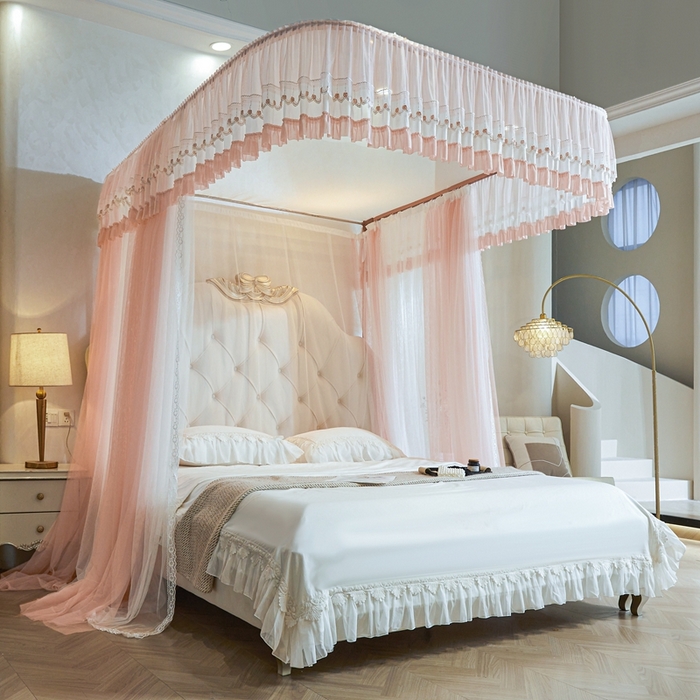 91家纺网 家纺一手货源 找家纺 梦尔佳蚊帐 2025新款导轨蚊帐（855型号）双层吕合金弯头带风扇杆 温馨藕玉-双层