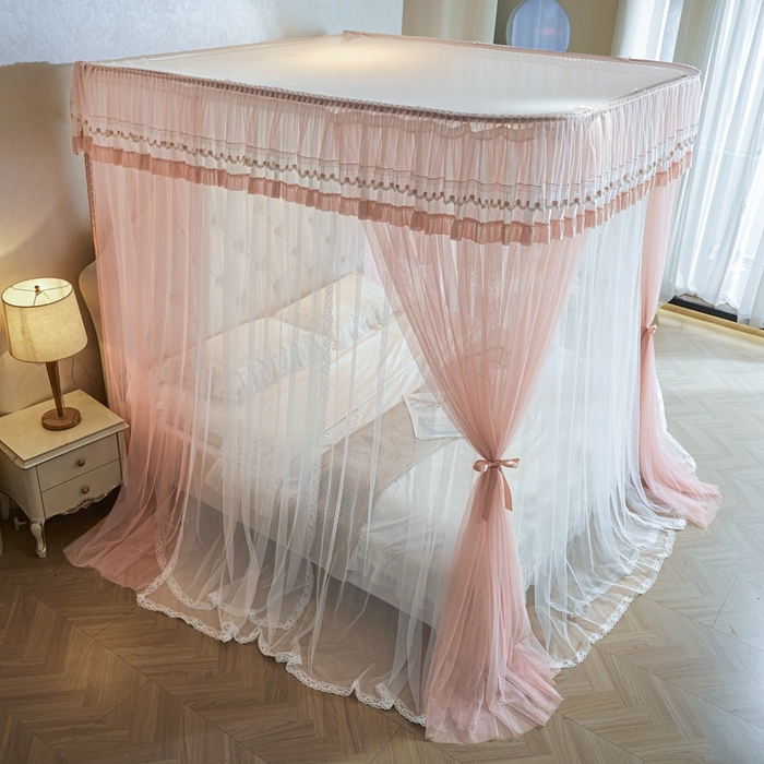 91家纺网 家纺一手货源 找家纺 梦尔佳蚊帐 2025新款导轨蚊帐（855型号）双层吕合金弯头带风扇杆 温馨藕玉-双层