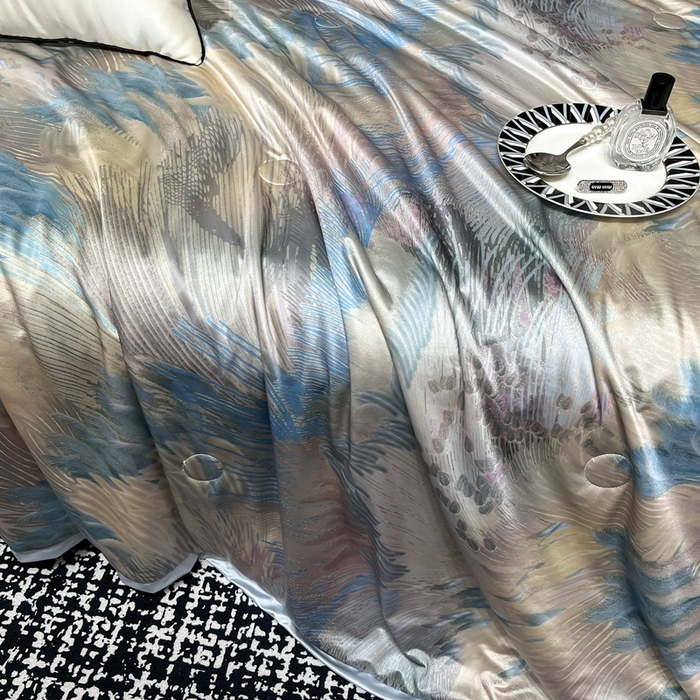 91家纺网 家纺一手货源 找家纺 小芽家居 2025新款水光缎臻享夏被夏凉被空调被 花如戏