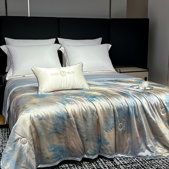 91家纺网 家纺一手货源 找家纺 小芽家居 2025新款水光缎臻享夏被夏凉被空调被 花如戏