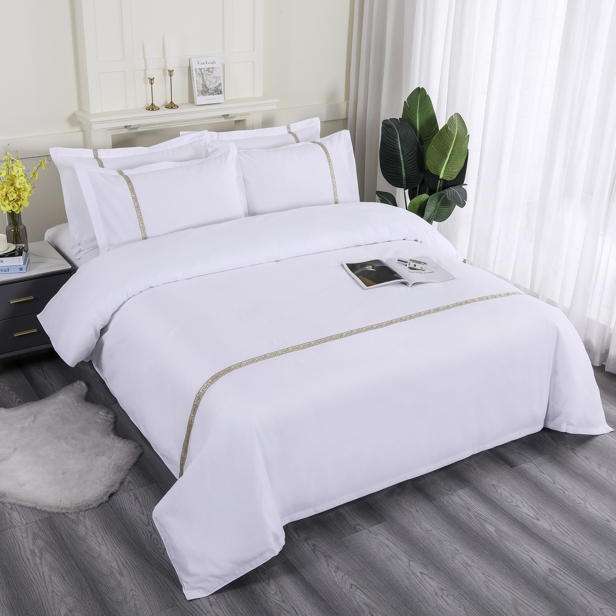 91家纺网 家纺一手货源 找家纺 三俏家纺 2025年酒店布草 140g磨毛高仿棉星级酒店宾馆民宿磨毛纯白三件套四件套 复古灰