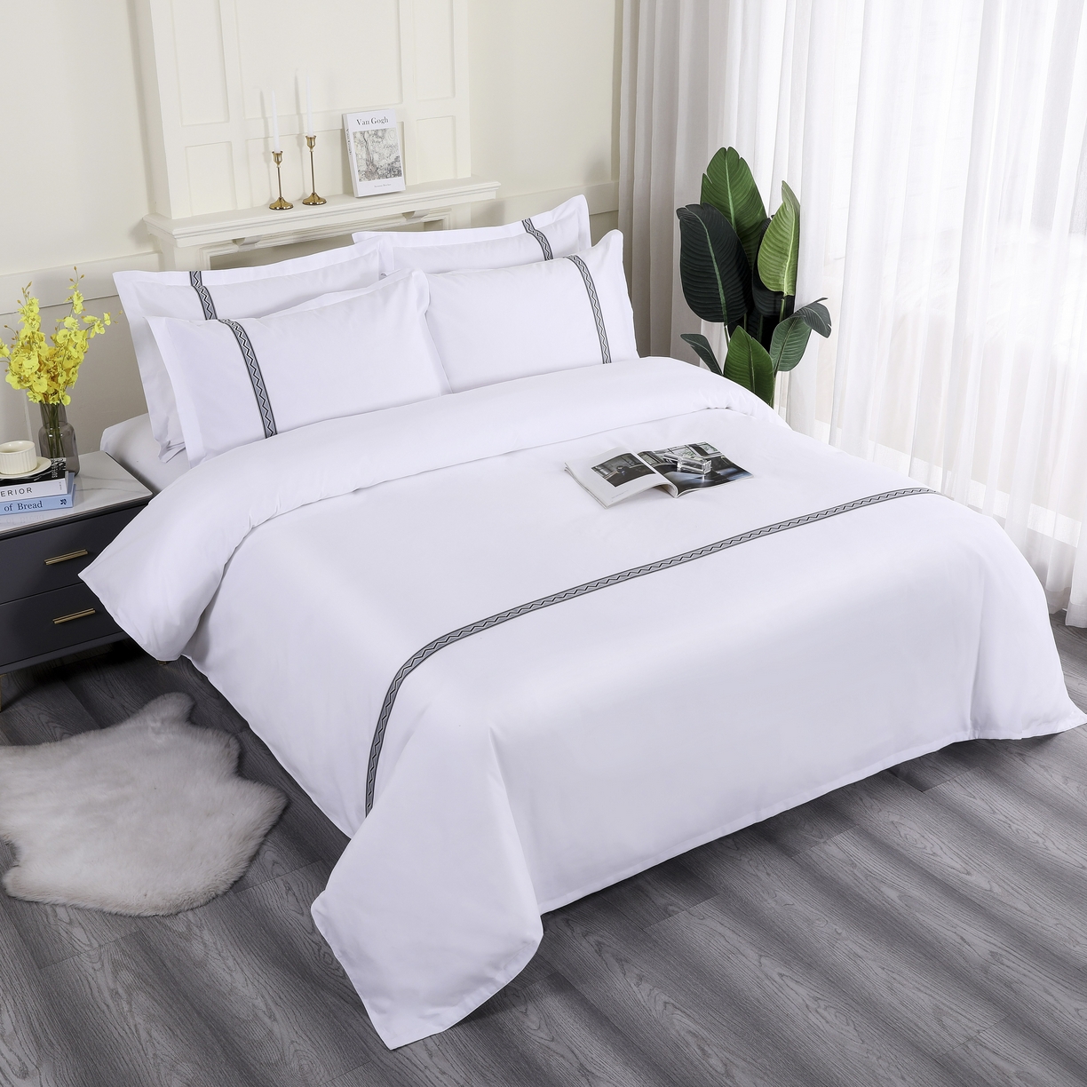 91家纺网 家纺一手货源 找家纺 三俏家纺 2025年酒店布草 140g磨毛高仿棉星级酒店宾馆民宿磨毛纯白三件套四件套 高级灰