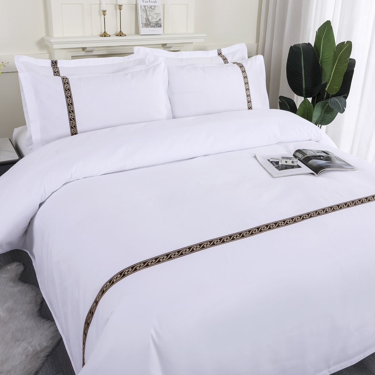 三俏家纺 2025年酒店布草 140g磨毛高仿棉星级酒店宾馆民宿磨毛纯白三件套四件套 高级咖