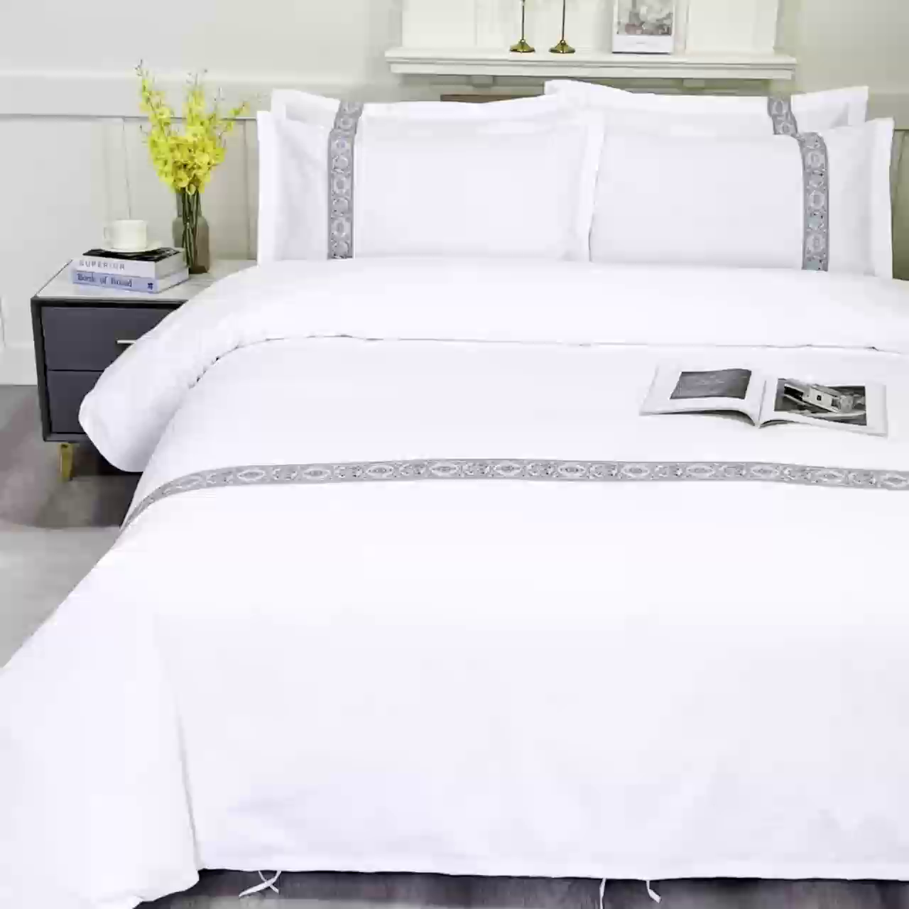 91家纺网 家纺一手货源 找家纺 三俏家纺 2025年酒店布草 140g磨毛高仿棉星级酒店宾馆民宿磨毛纯白三件套四件套 国潮蓝