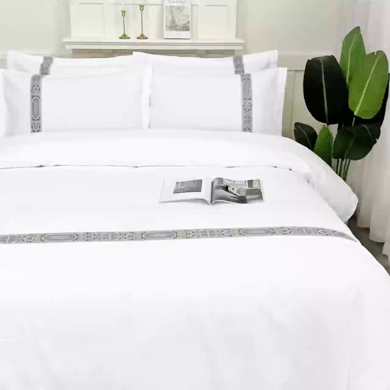 91家纺网 家纺一手货源 找家纺 三俏家纺 2025年酒店布草 140g磨毛高仿棉星级酒店宾馆民宿磨毛纯白三件套四件套 复古蓝