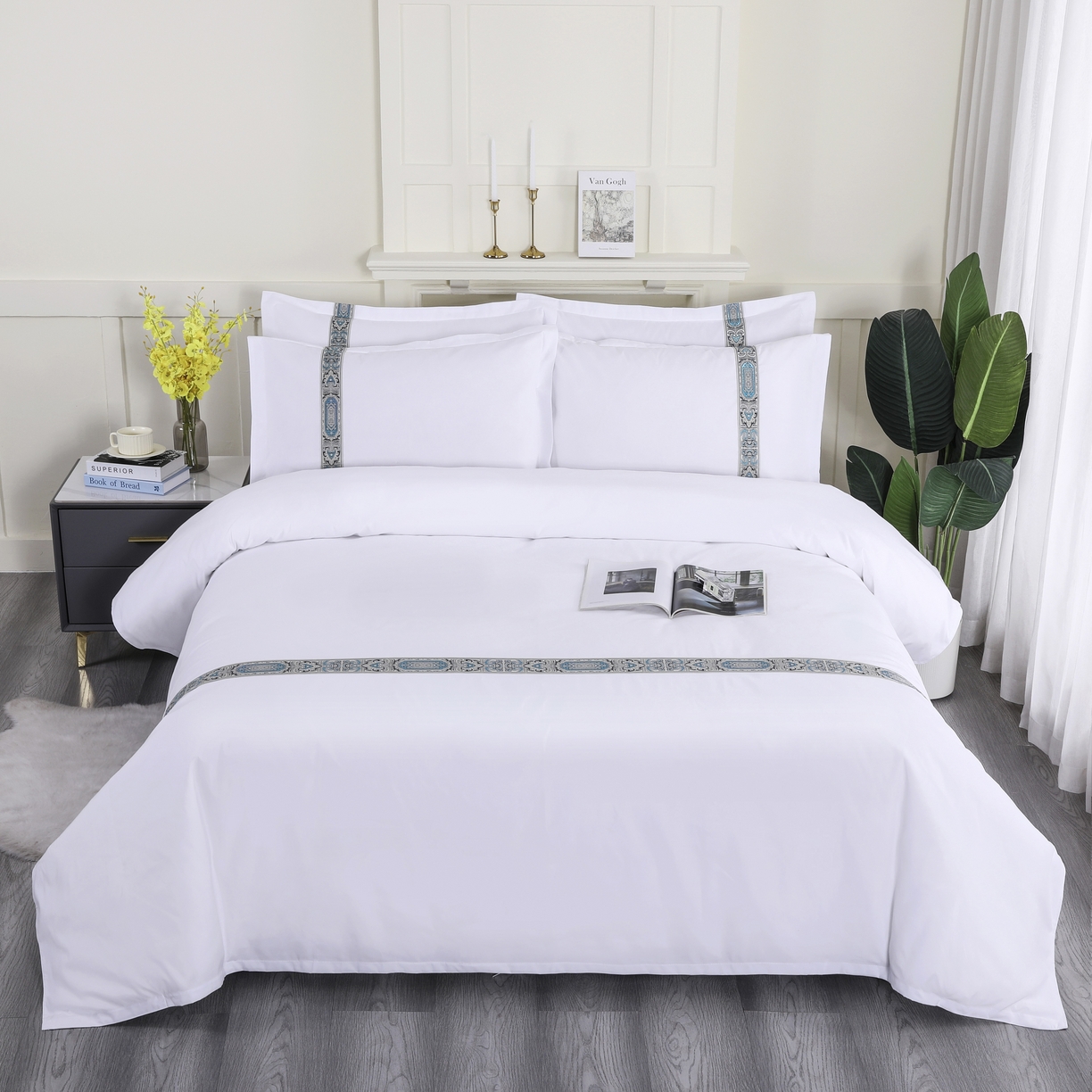 91家纺网 家纺一手货源 找家纺 三俏家纺 2025年酒店布草 140g磨毛高仿棉星级酒店宾馆民宿磨毛纯白三件套四件套 国潮蓝