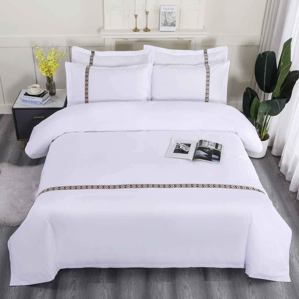 91家纺网 家纺一手货源 找家纺 三俏家纺 2025年酒店布草 140g磨毛高仿棉星级酒店宾馆民宿磨毛纯白三件套四件套 高级咖