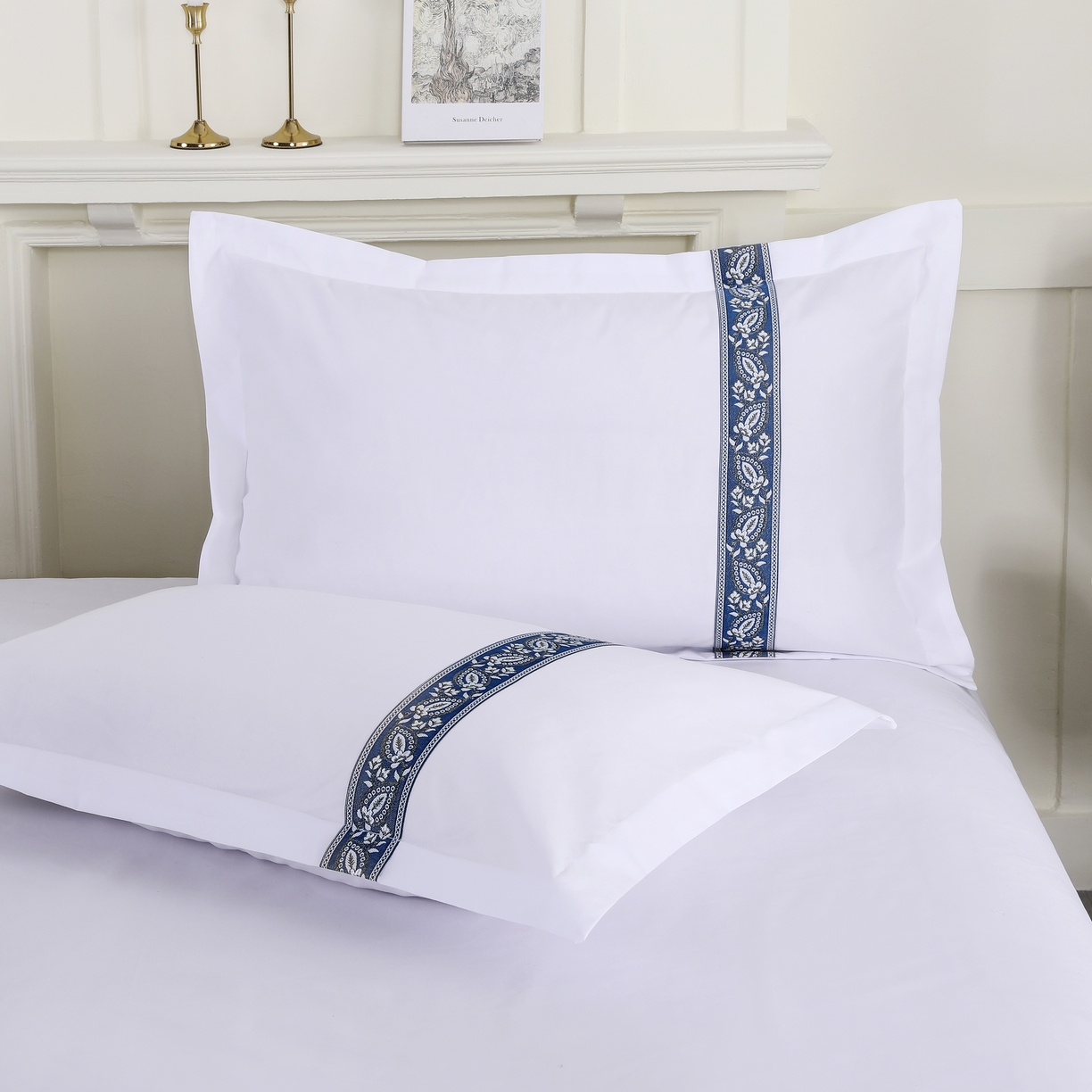 91家纺网 家纺一手货源 找家纺 三俏家纺 2025年酒店布草 140g磨毛高仿棉星级酒店宾馆民宿磨毛纯白三件套四件套 金叶蓝