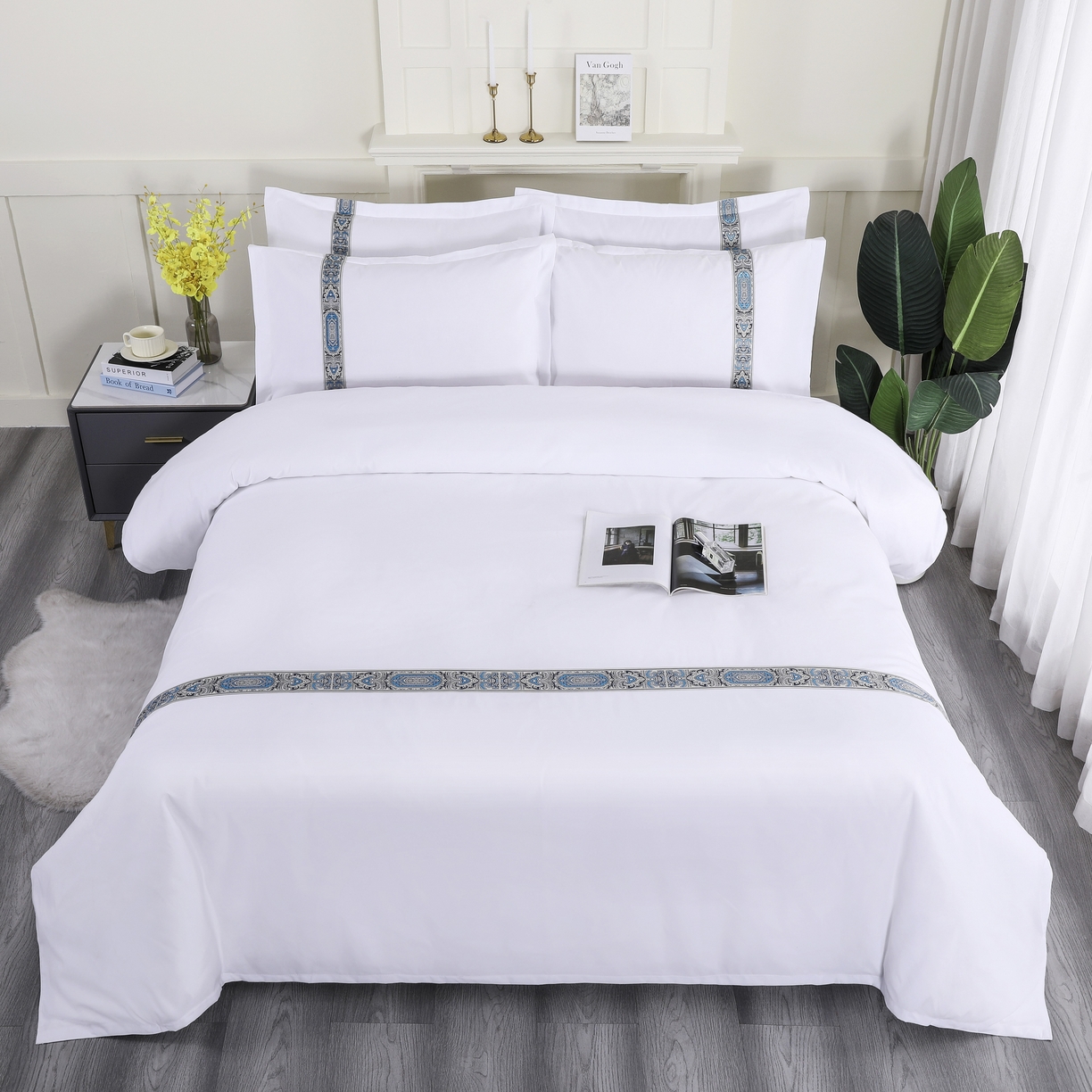 91家纺网 家纺一手货源 找家纺 三俏家纺 2025年酒店布草 140g磨毛高仿棉星级酒店宾馆民宿磨毛纯白三件套四件套 国潮蓝