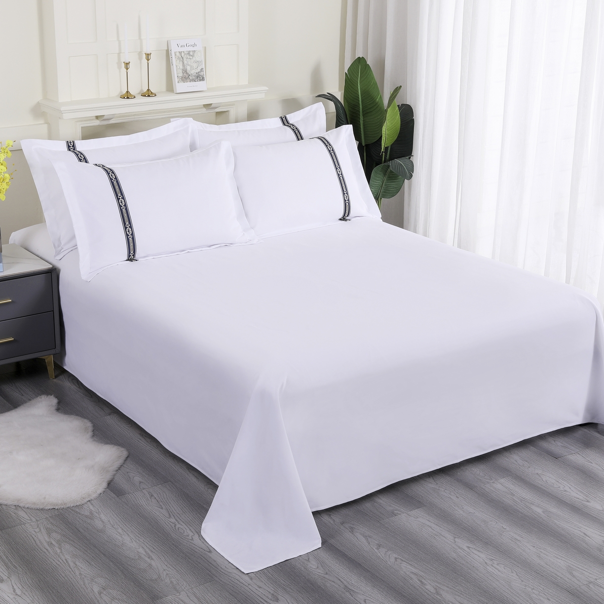 91家纺网 家纺一手货源 找家纺 三俏家纺 2025年酒店布草 140g磨毛高仿棉星级酒店宾馆民宿磨毛纯白三件套四件套 高级蓝