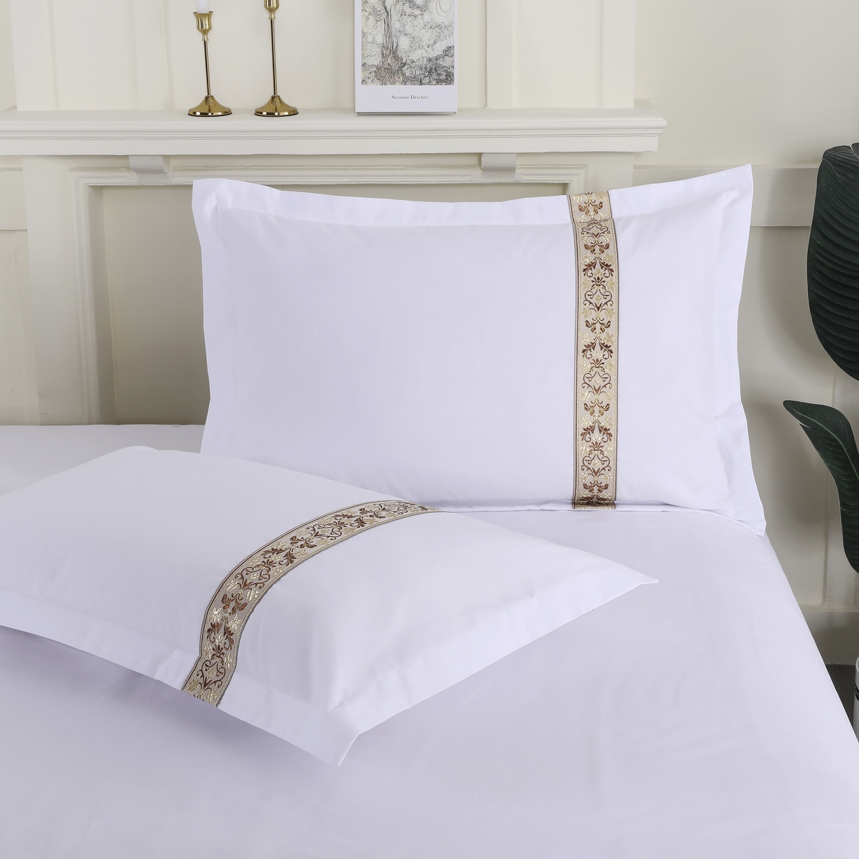 91家纺网 家纺一手货源 找家纺 三俏家纺 2025年酒店布草 140g磨毛高仿棉星级酒店宾馆民宿磨毛纯白三件套四件套 复古金