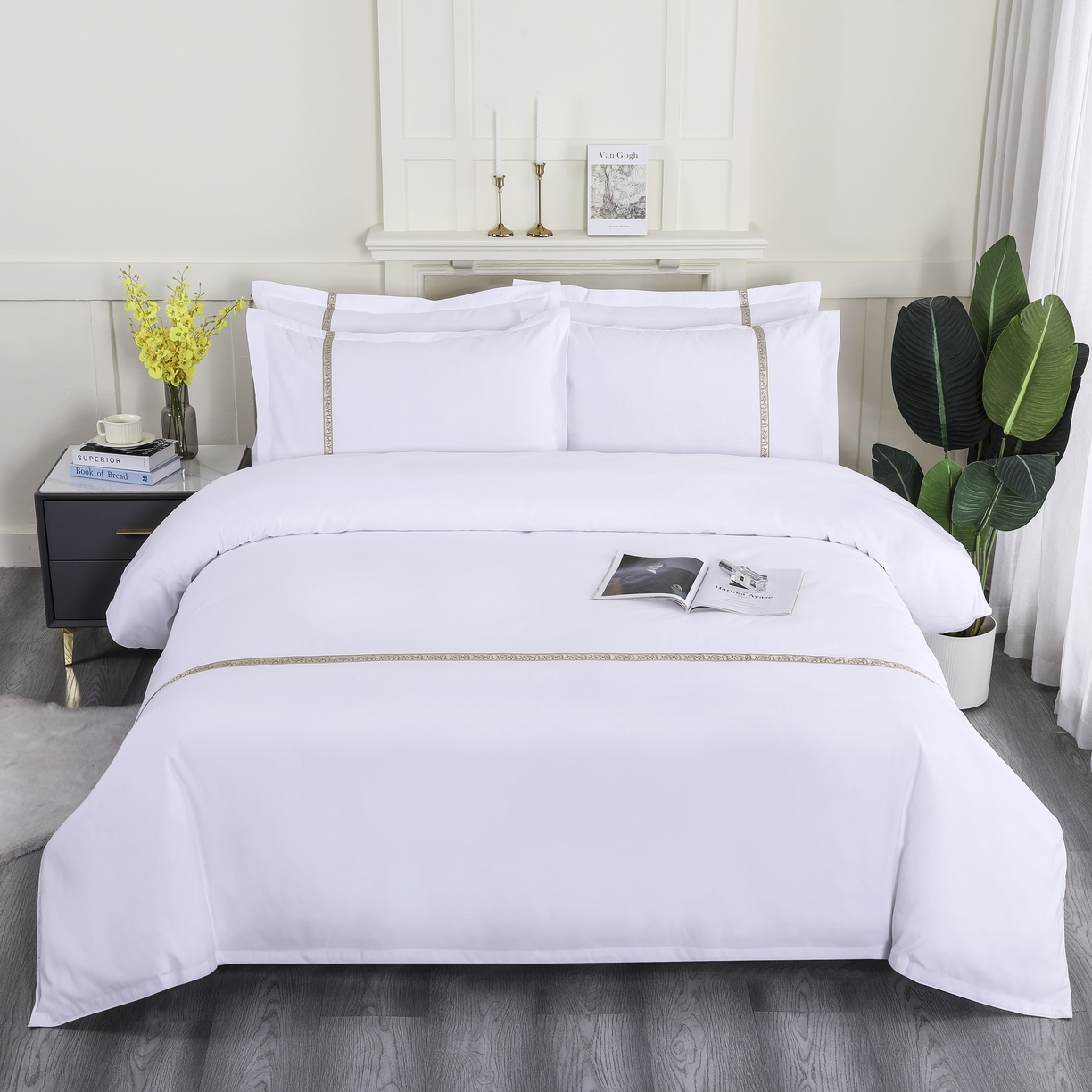 91家纺网 家纺一手货源 找家纺 三俏家纺 2025年酒店布草 140g磨毛高仿棉星级酒店宾馆民宿磨毛纯白三件套四件套 复古灰