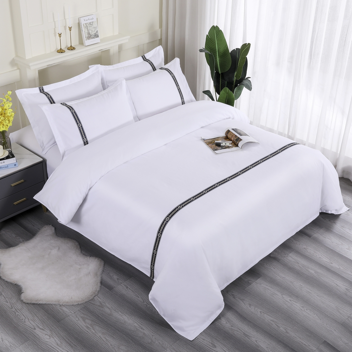 91家纺网 家纺一手货源 找家纺 三俏家纺 2025年酒店布草 140g磨毛高仿棉星级酒店宾馆民宿磨毛纯白三件套四件套 高级蓝