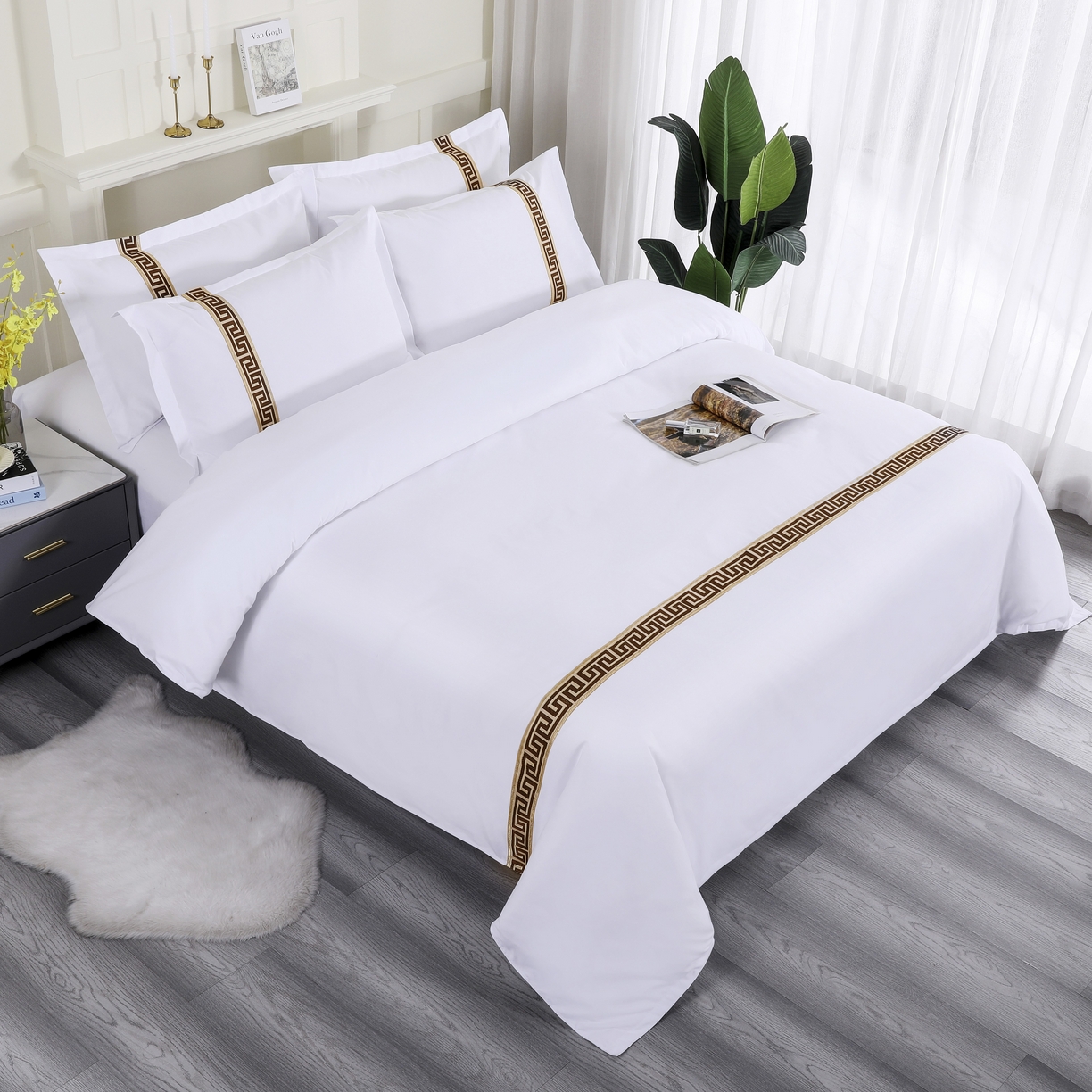 91家纺网 家纺一手货源 找家纺 三俏家纺 2025年酒店布草 140g磨毛高仿棉星级酒店宾馆民宿磨毛纯白三件套四件套 复古咖