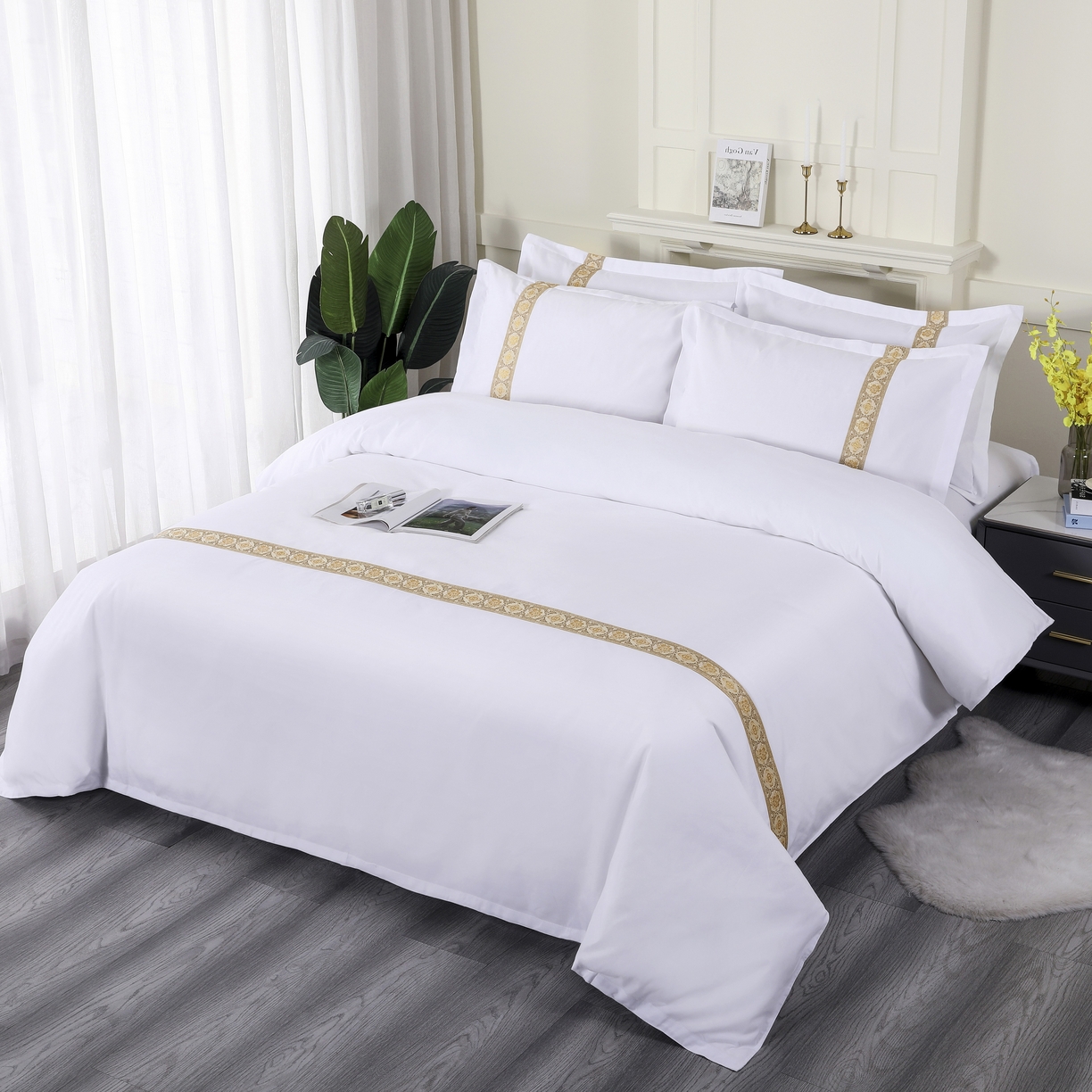 91家纺网 家纺一手货源 找家纺 三俏家纺 2025年酒店布草 140g磨毛高仿棉星级酒店宾馆民宿磨毛纯白三件套四件套 凤尾金