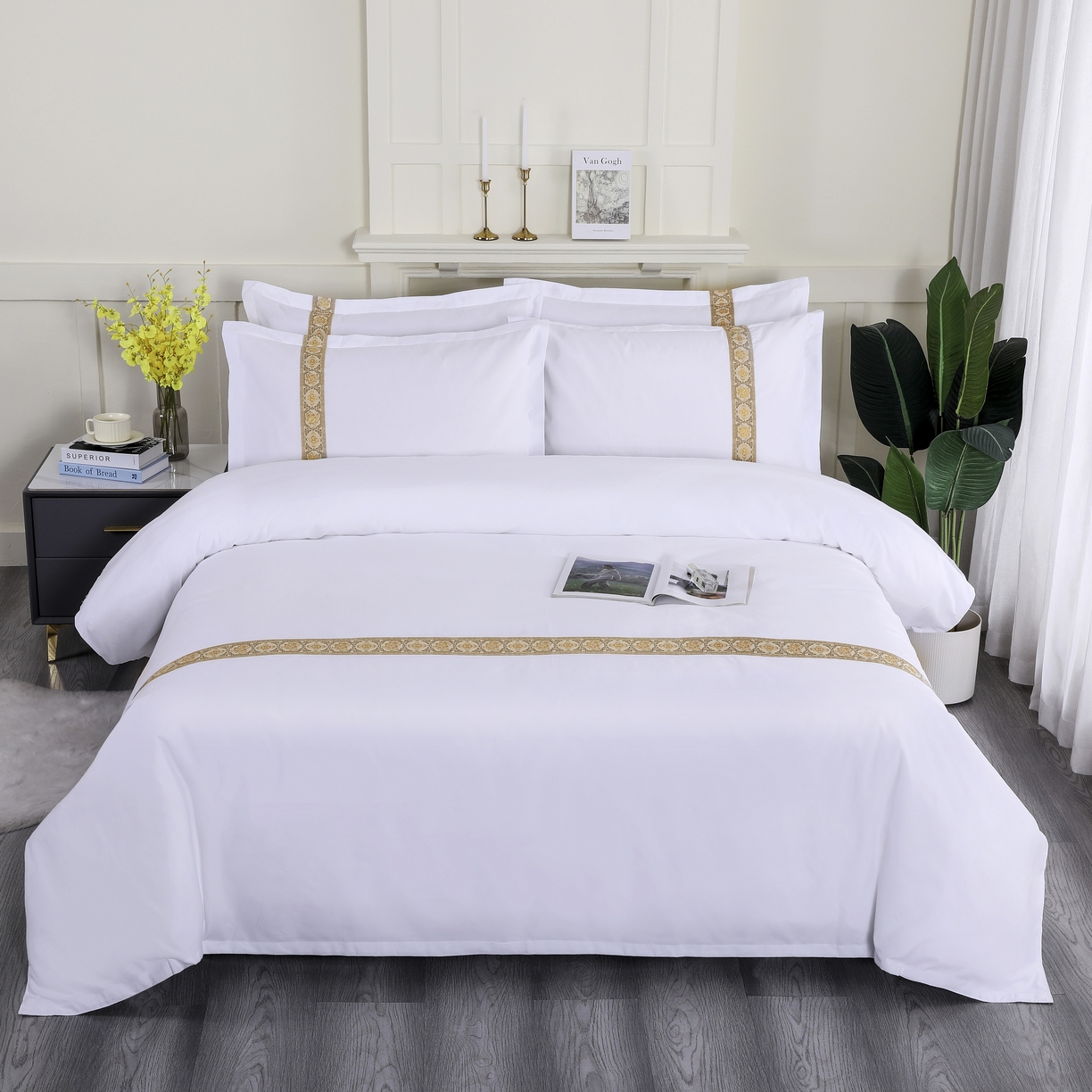 91家纺网 家纺一手货源 找家纺 三俏家纺 2025年酒店布草 140g磨毛高仿棉星级酒店宾馆民宿磨毛纯白三件套四件套 凤尾金