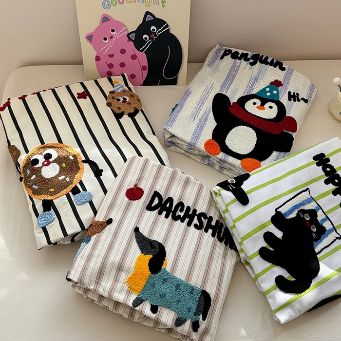 91家纺网 家纺一手货源 找家纺 （总）蓝邻家纺 2025春夏新款全棉纯棉老粗布刺绣床笠凉席席子